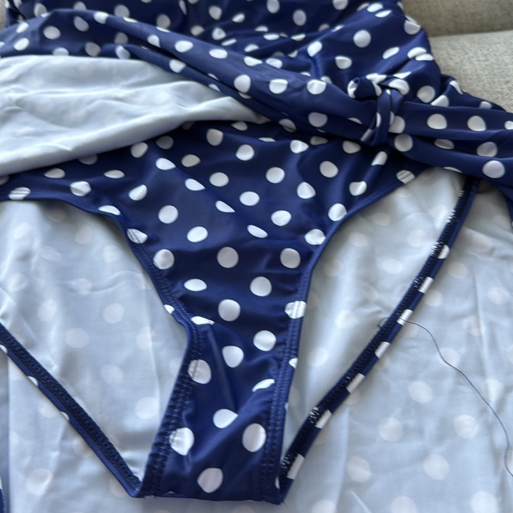 SALE! Blue Polka Dot Wrap Bathing Suit. Size L - Picture 5 of 5